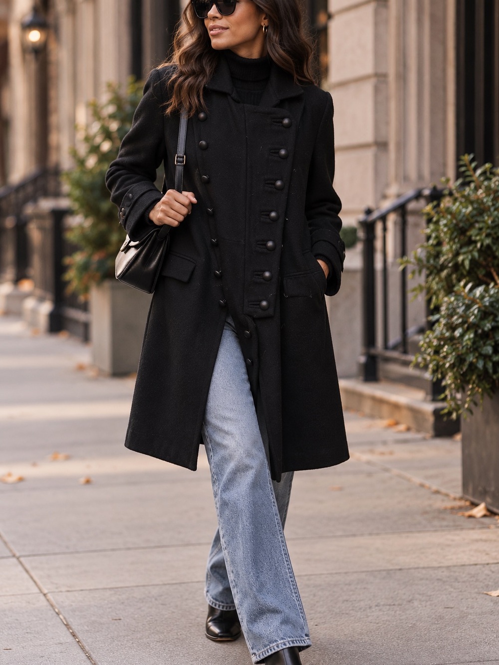 💚MAKE OFFER💚 Lerario Beatriz Black Double-Breasted Pea Coat Wool Military Sz 8